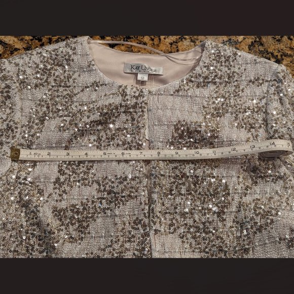 NWT - Kay Unger Silver Sequined Cropped Jacket (Size: 12) - Picture 5 of 9